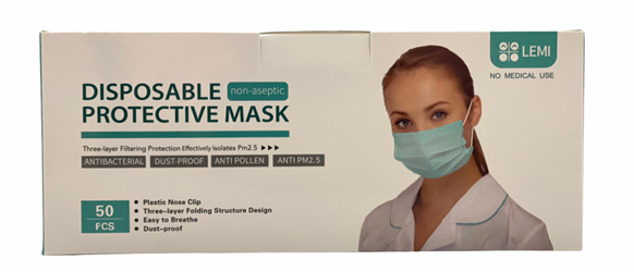 LEMI DISPOSABLE LEVEL 1 CIVILIAN 3-PLY MASKS BOX OF 50 